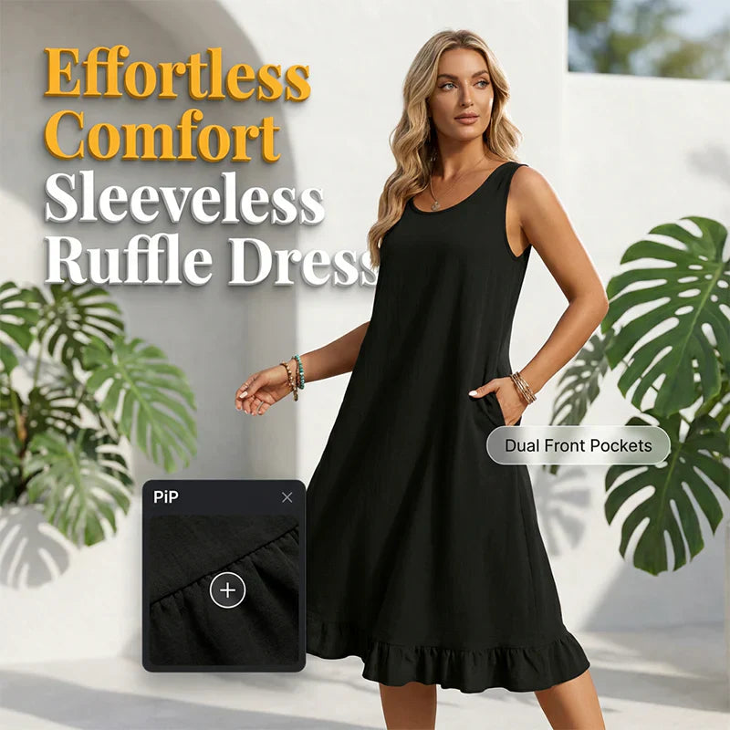 Valentina Effortless Ruffle Dress - main front view of women's casual sleeveless ruffle dress