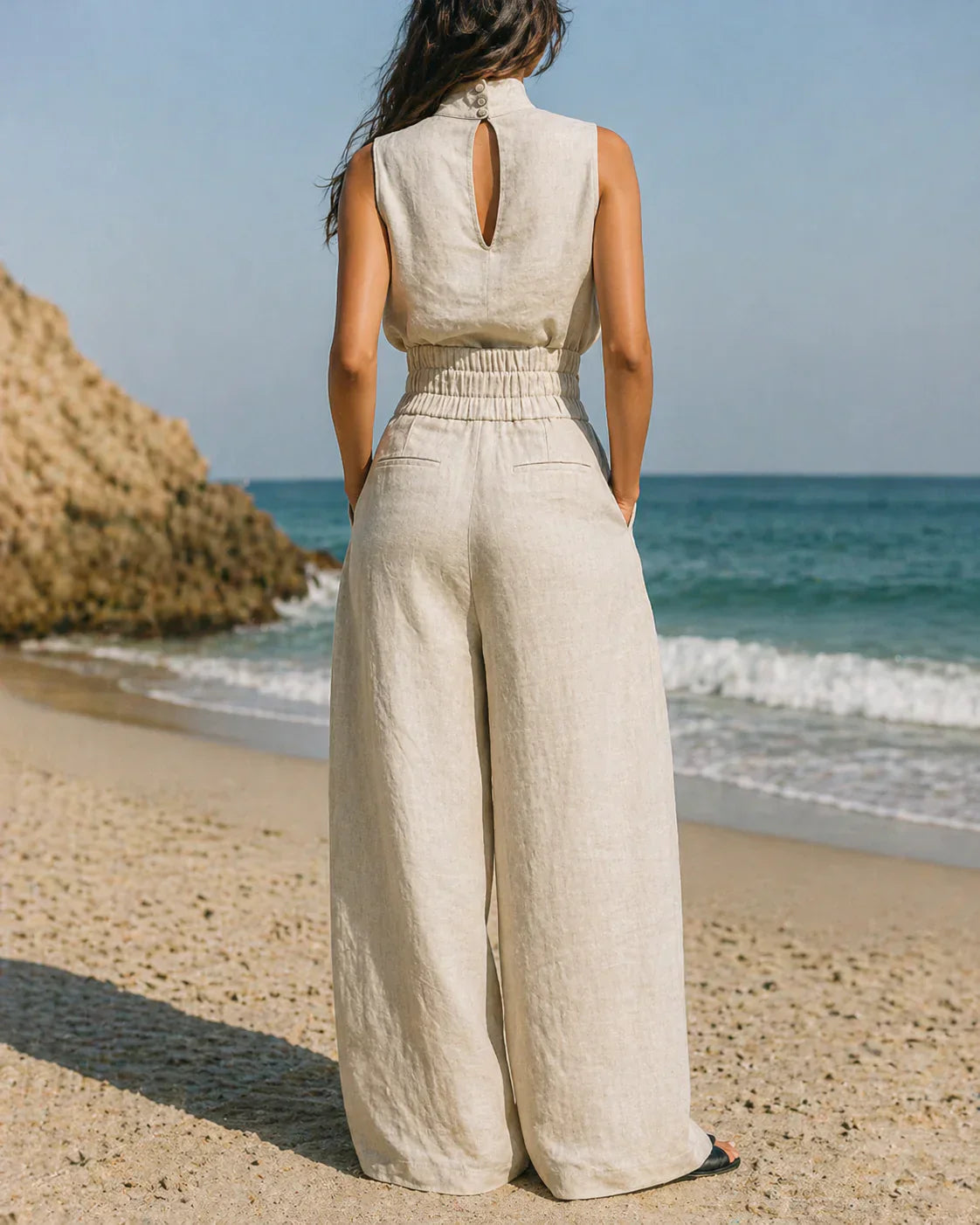 Valeria Quadrelli™ Lekki zestaw z bezrękawnikiem i spodniami wide leg w swobodnym stylu