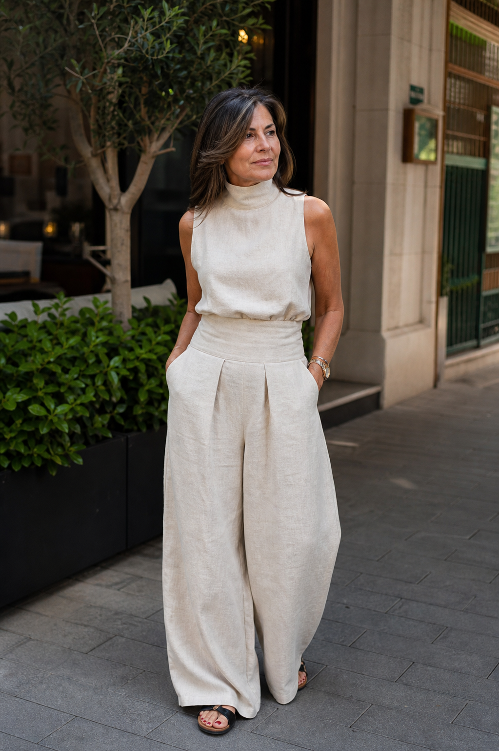 Valeria Quadrelli™ Lekki zestaw z bezrękawnikiem i spodniami wide leg w swobodnym stylu