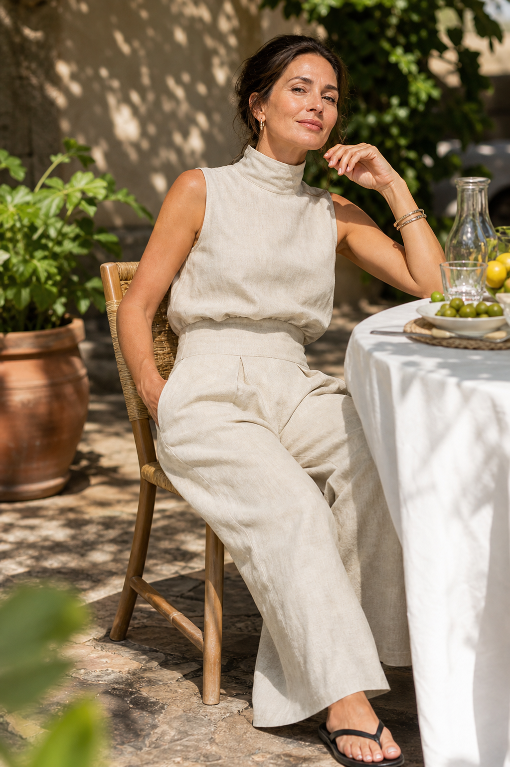 Valeria Quadrelli™ Lekki zestaw z bezrękawnikiem i spodniami wide leg w swobodnym stylu