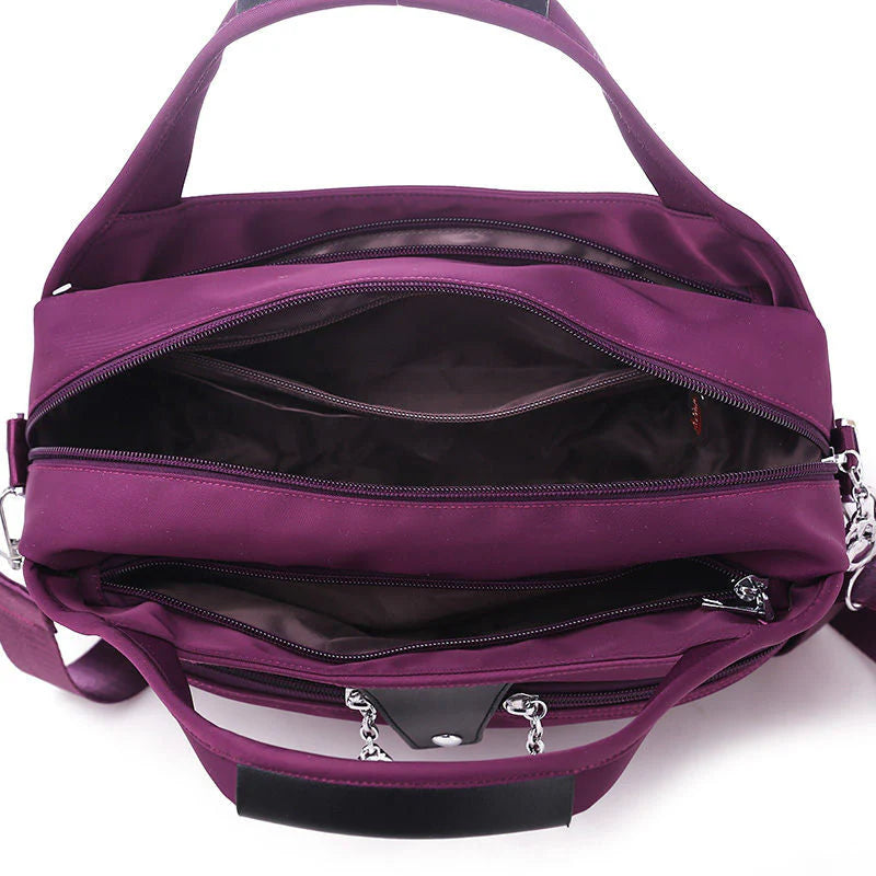 VaultChic Elegant Anti-Theft Tote Bag - side profile view showing bag structure