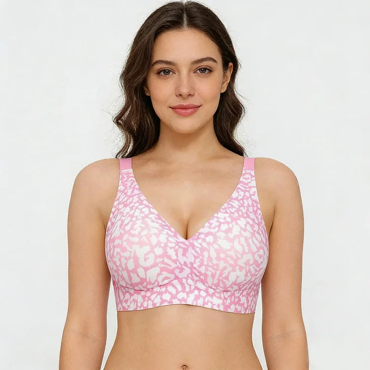 Velara Leopard Print Seamless Deep V-Neck Push-Up Bra - additional angle gallery view