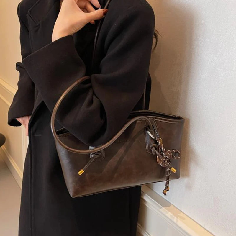Velour Y2K Vintage Vibe PU Leather Shoulder Bag - alternate color back view