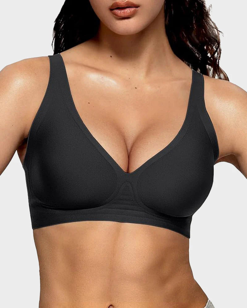 Velura Soft Deep V Bralette - soft push-up bralette lifestyle model shot