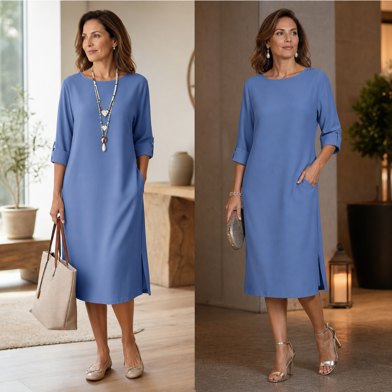 Virginia Franchini™ Minimalistyczna sukienka z kieszeniami na co dzień