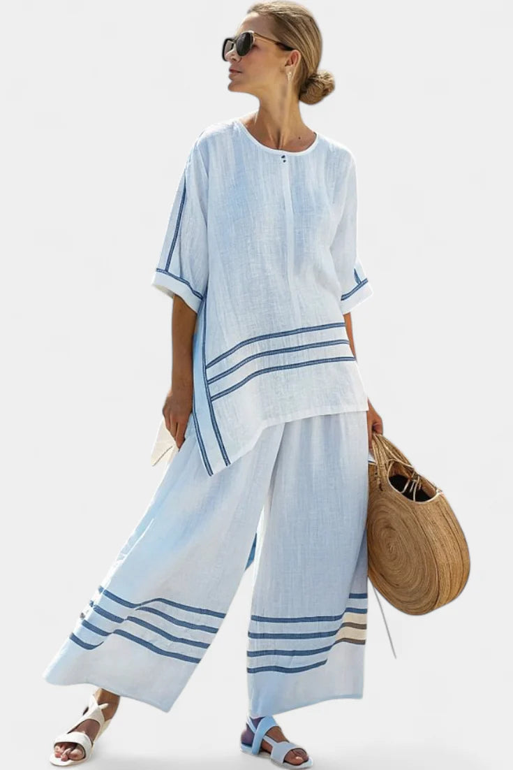 Viviana Chic Striped Set - women's coordinated striped pants and blouse back view