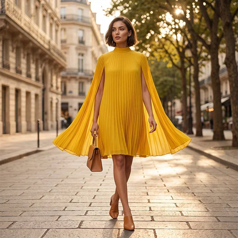 Zelinda Barchetti™ Elegancka sukienka plisowana z peleryną dla prostej elegancji