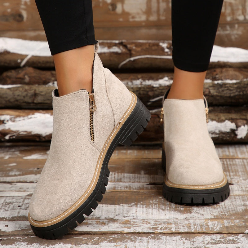 ZipStryde Sleek Zip Ankle Boots - woman wearing ankle boots in everyday outfit