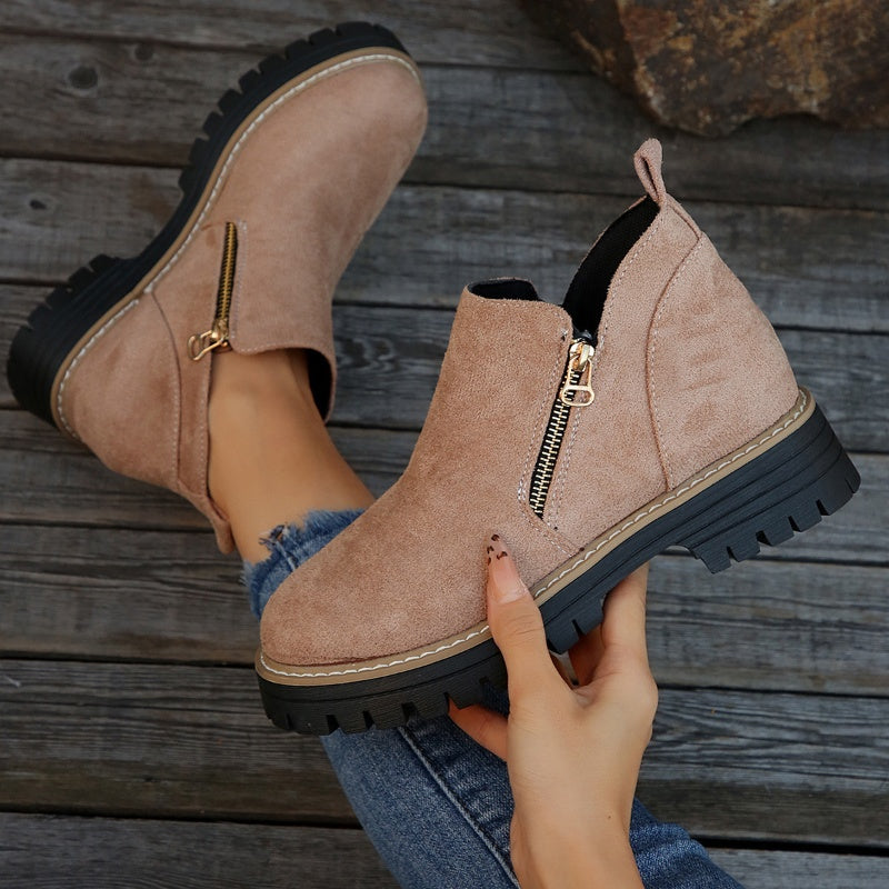 ZipStryde Sleek Zip Ankle Boots - on-foot view of round toe ankle boot while walking